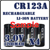 GTL CR123A 3.0V 1200mAh Li-ion 充電池 黒　４本